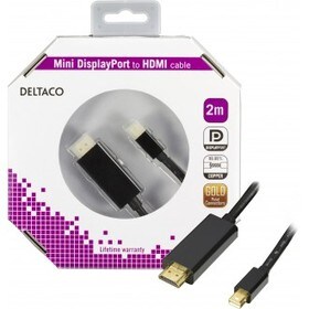 DELTACO mini DisplayPort till HDMI kabel med ljud, ha-ha, 2m - Bild 2