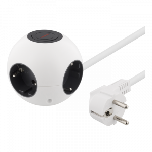 Kulformat grenuttag med Av/På, 1,4m kabel, vit
