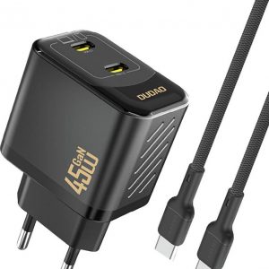 USB-C PD 45W laddare med 1m kabel, Svart